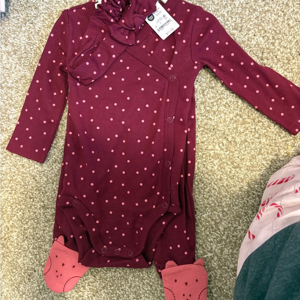 Carter's Burgundy and Pink Polka Dot Baby Set